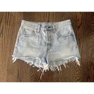 Levi’s Premium Denim Shorts Women size 27 distressed blue button fly